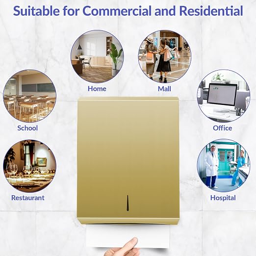 Paper Towel Dispenser Wall Mount, Brushed Gold Stainless Steel Commercial Paper - Image 6
