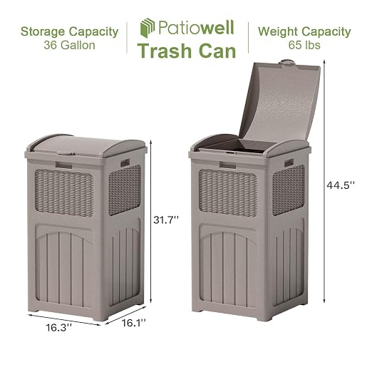 Patiowell 36 Gallon Outdoor Trash Can, Resin Outdoor Garbage Can - Image 6