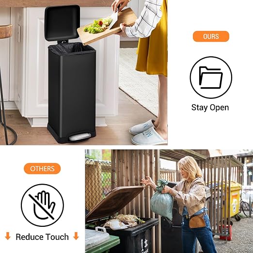 8 Gal/30L Slim Trash Can, Rectangular Step-On Stainless Steel Garbage Can - Image 6