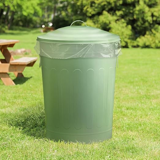Plexon Round Trash Can 13 Gallon, Vintage Metal Outdoor Trash Can - Image 3