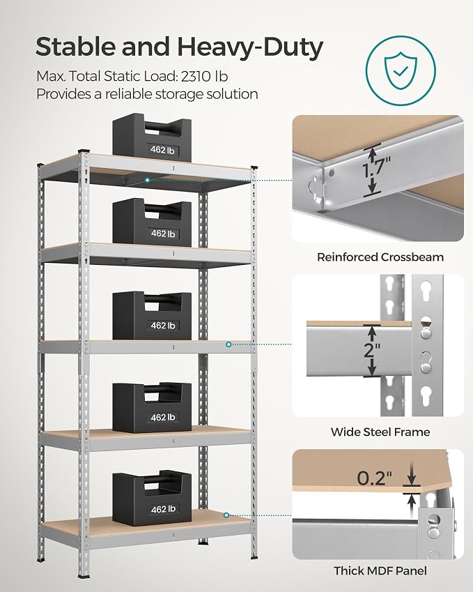 SONGMICS 5-Tier Storage Shelves, Load 2310 lb, Boltless Assembly, Adjustable - Image 4