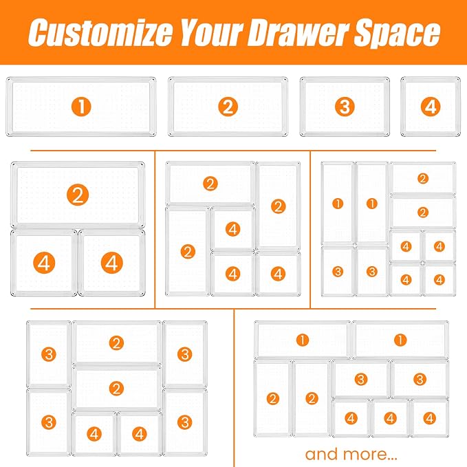 Criusia 6 Pcs Large Size Clear Drawer Organizer Set, Acrylic Non Slip Non - Image 9