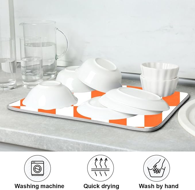 Burnt Orange Chessboard Dish Drying Mat - Image 7
