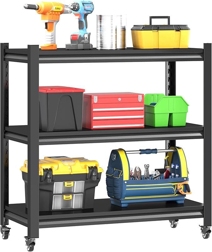 3 Tier Adjustable Garage Storage Shelving, Heavy Duty Utility Rack Shelf Unit by Kooyon