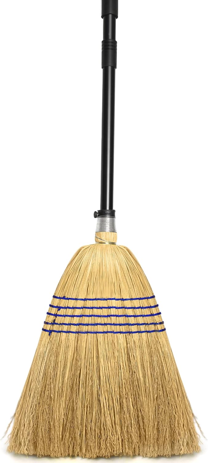 TidyBliss Corn Broom Heavy Duty, 59 inches Tall Household Indoor Outdoor Natural Straw Brush for Sweeping Garden, Garage, Yard, Porch, Patio, Sidewalk, Concrete, Stone Floors