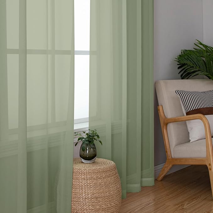 Chyhomenyc Sage Green Sheer Curtains 78 Inches Long 2 Panels Set - Image 6