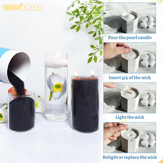 Sandalwood Scented Black Pearled Candle 18oz Luxury Sand Candle Granulated Wax - Image 5