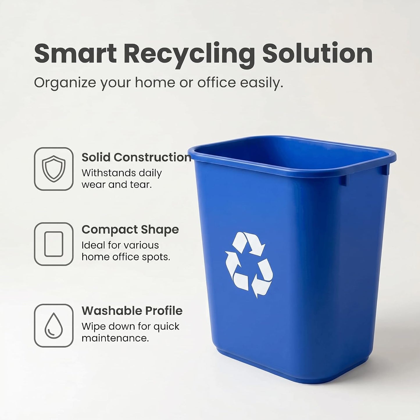 Storex 7-Gallon Blue Recycling Baskets, Case of 6 – Plastic Bins for Office & Kitchen, 28-Quart Rectangular Waste Container