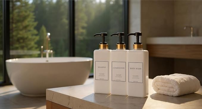 Modern Gold Design Large 27 oz Shampoo and Conditioner Dispensers - Image 9