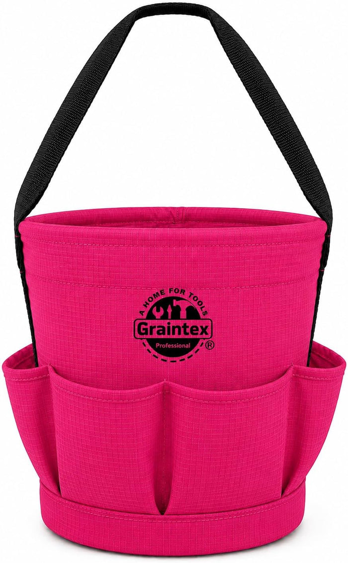 Graintex Tapered Canvas Bucket 12"x10"x15", Utility Tool Bucket 6 Pockets Outside, Reinforced Base & Carry Handle, Ripstop Canvas, Multi-Purpose Bag for Jobsite & Home Use