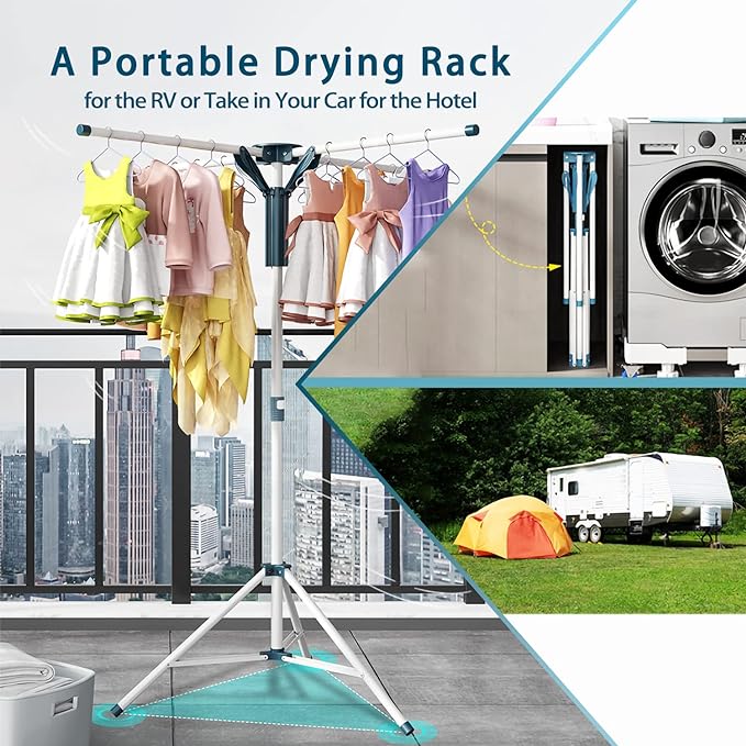 JAUREE Tripod Clothes Drying Rack Folding Indoor, Portable Drying Rack Clothing - Image 4