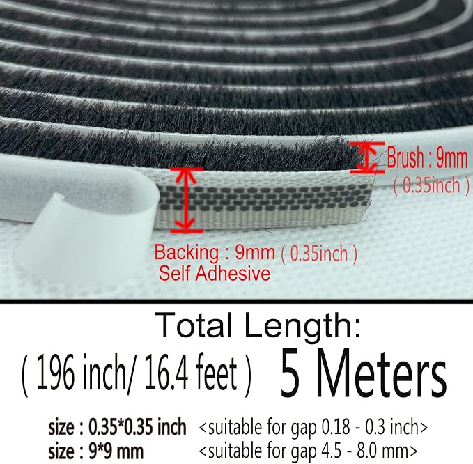Brush Weather Stripping for Sliding Windows/Doors Frame Side, Pile Self - Image 4