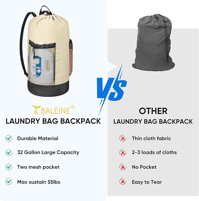 BALEINE 120L Laundry Bag Backpack, 900D Oxford Fabric Large Travel Laundry Bags - Image 5