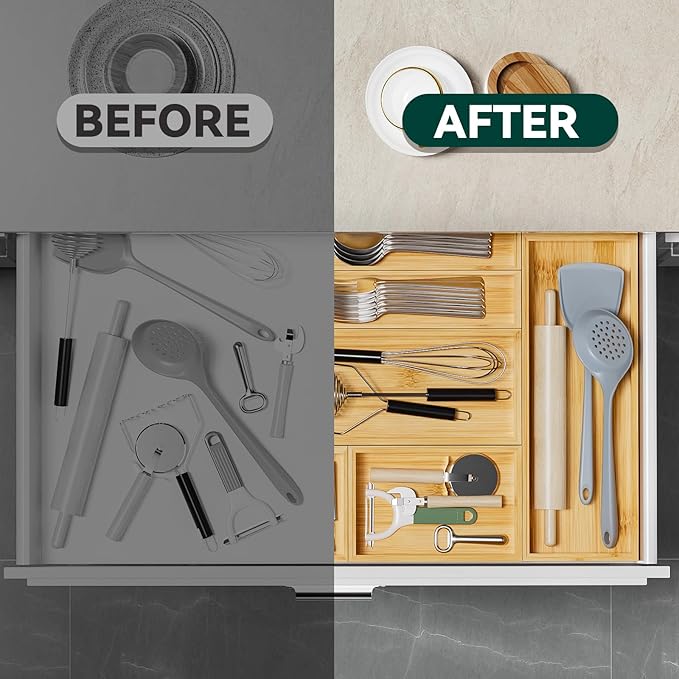 Bamboo Drawer Organizer for Kitchen & Bath, Extra Large Stackable Tray for - Image 6