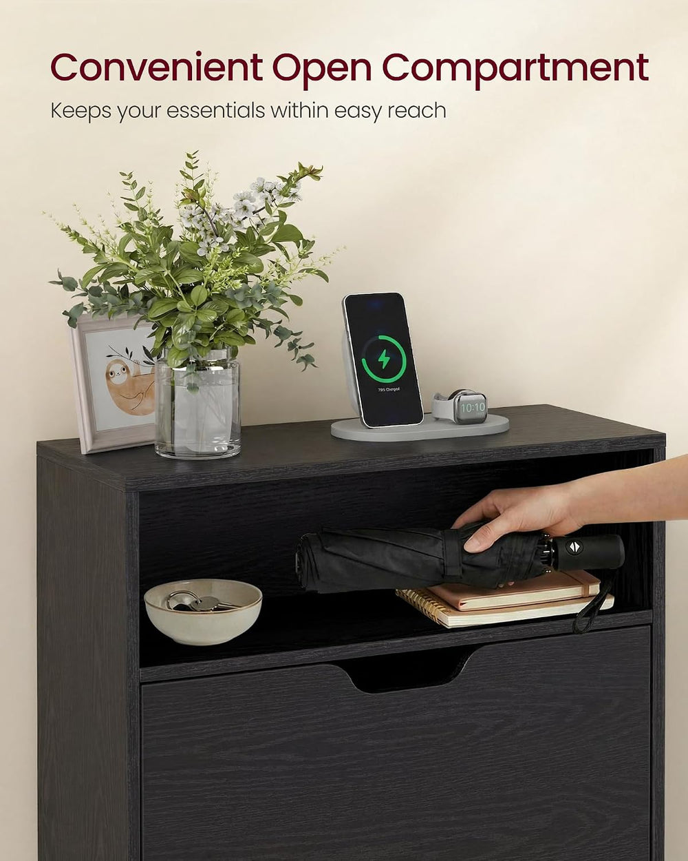 VASAGLE Shoe Cabinet with 3 Flip Drawers, Holds up to 24 Pairs of Shoes