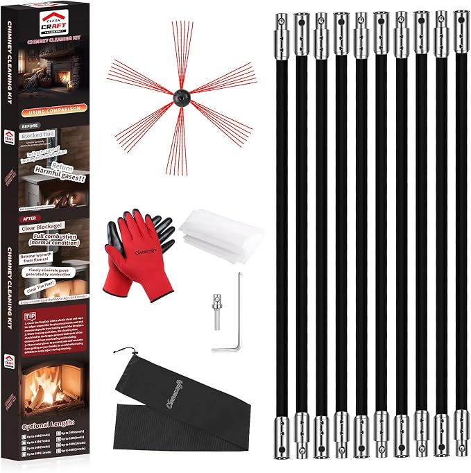 33 Feet Chimney Sweep Kit, Chimney Cleaning Kit by cleancraft