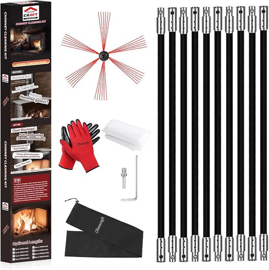 33 Feet Chimney Sweep Kit, Chimney Cleaning Kit by cleancraft