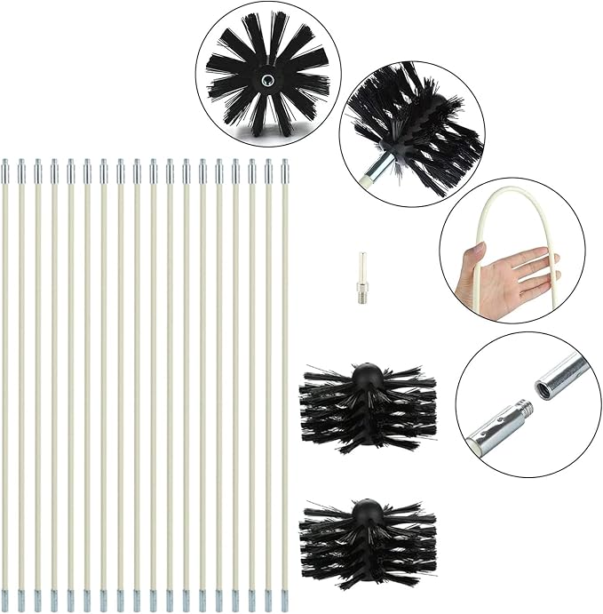 25 Feet Stove Pipe Clean Brush Extension Rods Flexible Fireplace Chimney Brush - Image 8