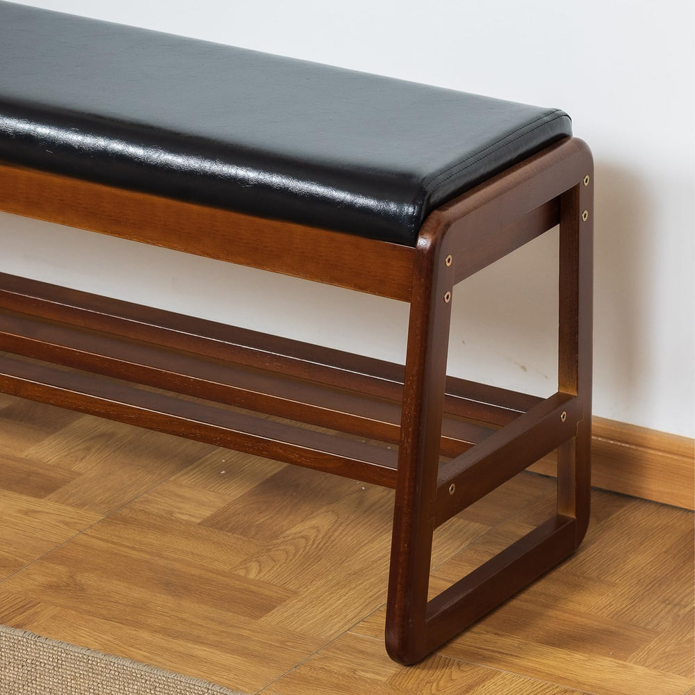 SOBIBO Solid Wood Shoe Rack Bench with Flip-Top Storage, Black, 31.5"