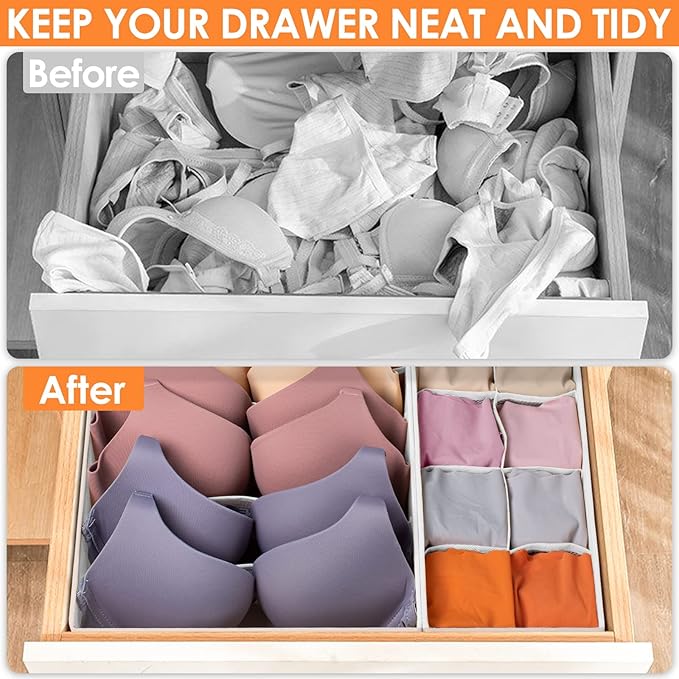 6 Pack Sock Underwear Drawer Organizer Dividers, 58 Cell Foldable Fabric - Image 2