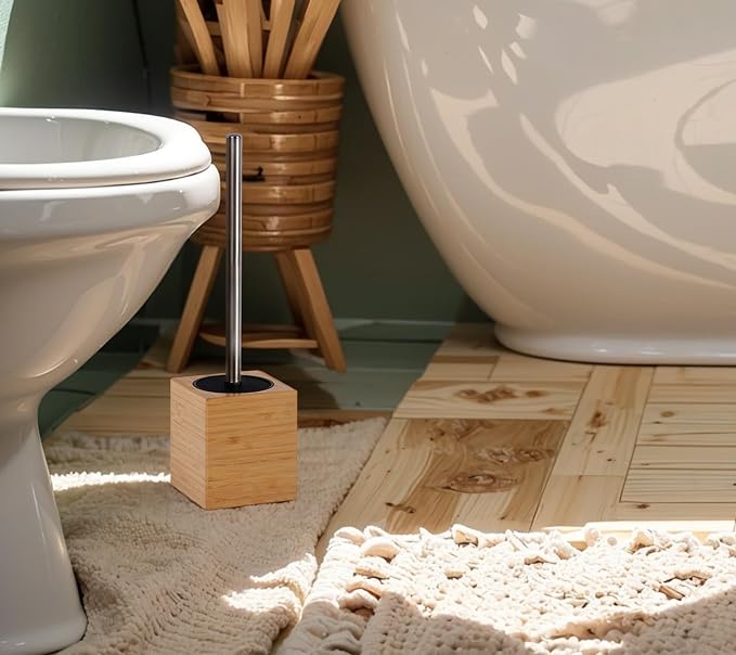 Toilet Bowl Brush Holder with Bamboo and Stainless Steel - Image 3
