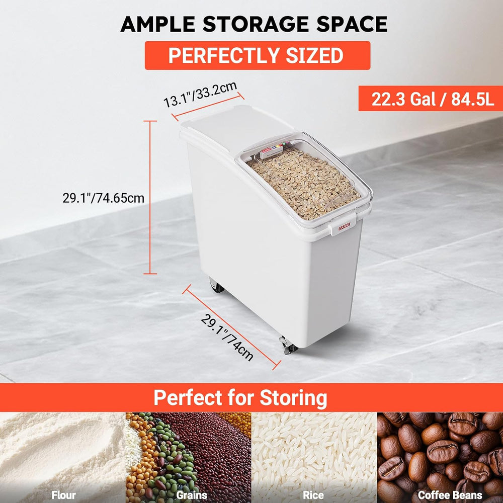 22 Gal Commercial Mobile Ingredient Bin with Scoop, Heavy Duty Food Storage C...