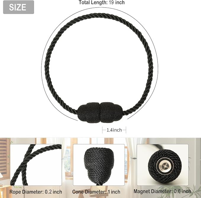 Magnetic Curtain Tiebacks Rope Curtain Tie Backs - Image 2