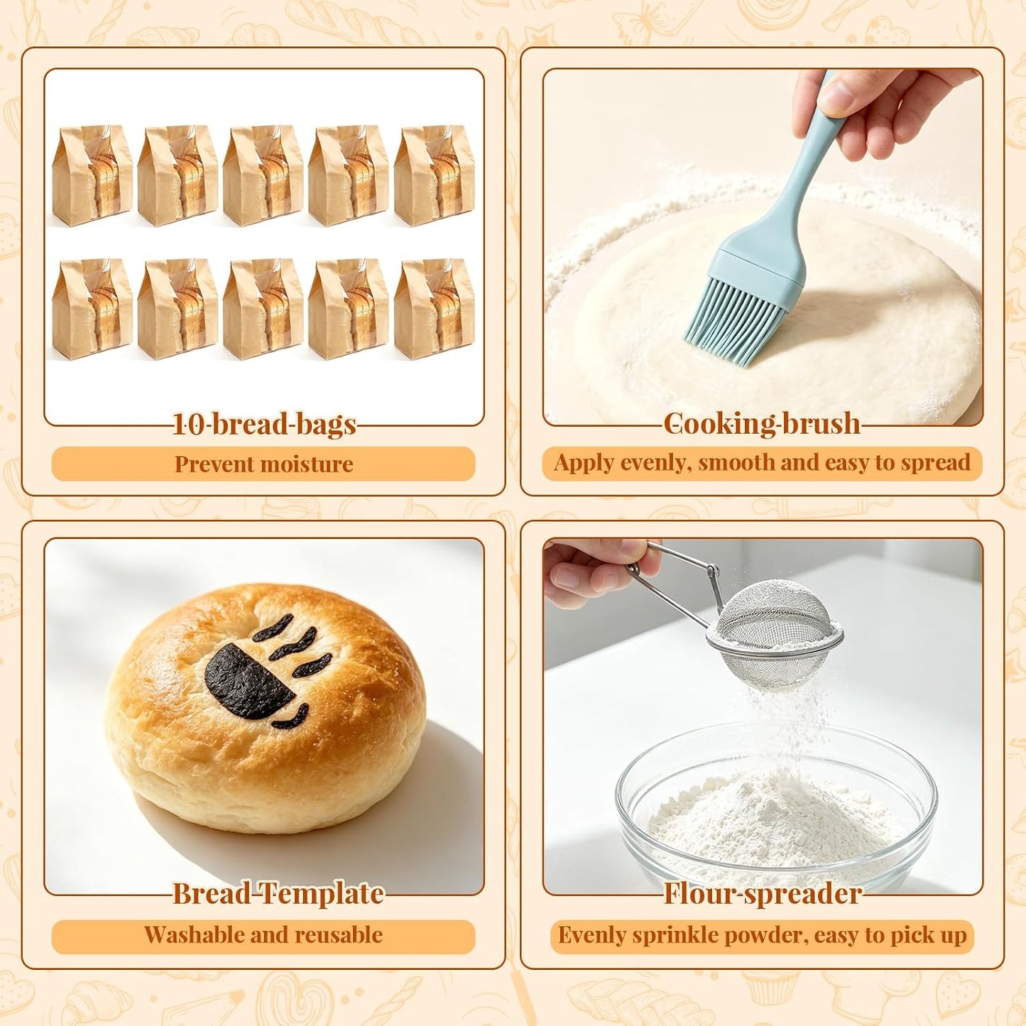 Sourdough Bread Baking Kit, Supplies with Round & Bread Proofing Basket, Starter Jar, Dough Whisk, Bread Lame, Dough Scraper, Storage Bag & Recipe Guide, Practical Baking for Home Baking Lovers