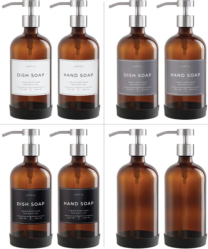 16oz Glass Soap Dispenser with Stainless Steel Pump, 21 Waterproof Labels - Image 5