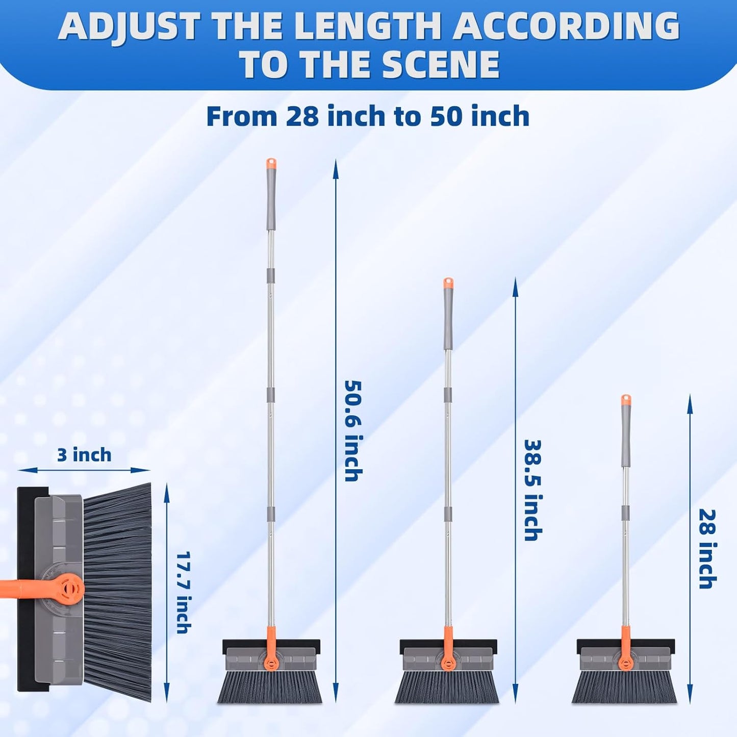 Floor Scrubber, 50 inch Heavy Duty Floor Scrub Brush with Long Handle and Squeegee for Cleaning Tile Wall Deck Bathroom Patio Garage Kitchen, Grey