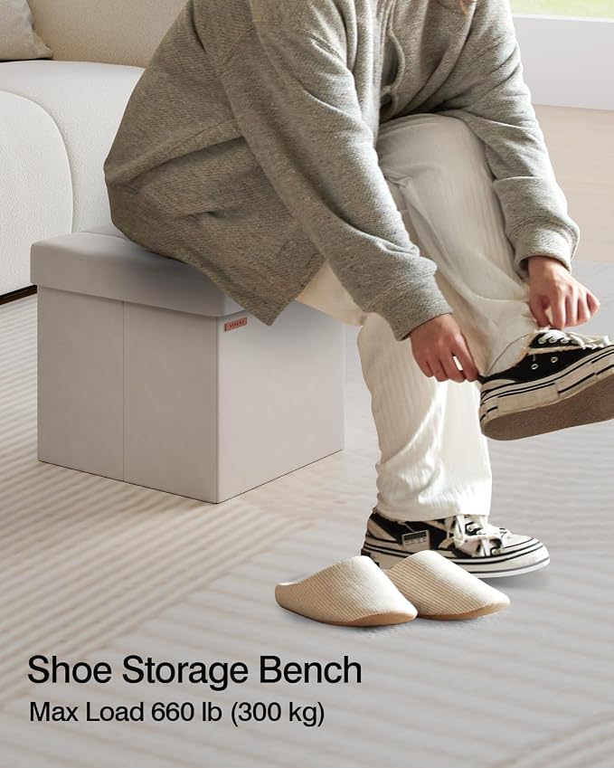 Folding Storage Ottoman, Velvet Storage Bench, - Image 4