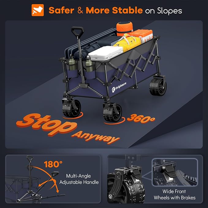 220L Collapsible Wagon Cart Foldable, 460lbs Load Capacity Heavy Duty Folding - Image 8