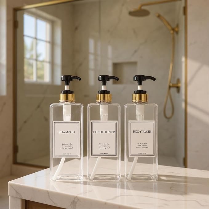 Modern Gold Design Large 27 oz Shampoo and Conditioner Dispensers - Image 6