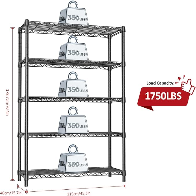 IZEUK 1750 LBS Garage Shelving Wide Storage Shelves Metal Shelves Heavy Duty - Image 3