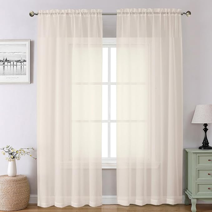 Chyhomenyc Cream Sheer Curtains 78 Inches Long 2 Panels Set by Chyhomenyc