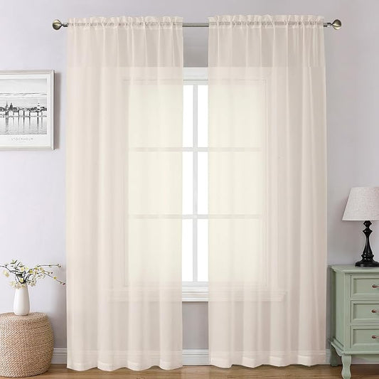 Chyhomenyc Cream Sheer Curtains 78 Inches Long 2 Panels Set by Chyhomenyc