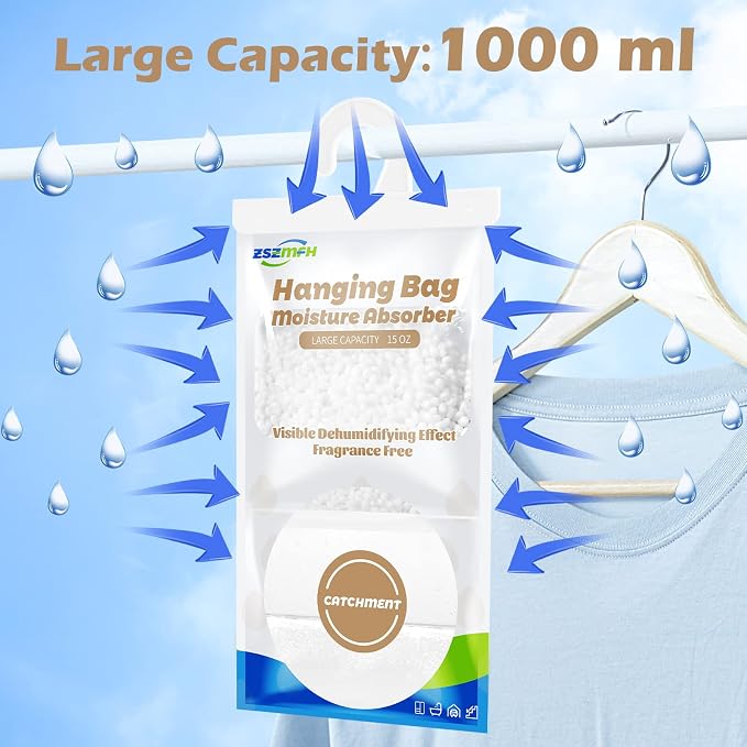ZSZMFH 10 Pack Moisture Absorber Hanging Bags, Fragrance Free Humidity Packs - Image 8