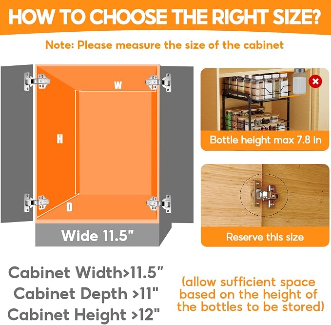 Spice Rack Organizer for Cabinet, 2 Tier Pull Out Spice Rack – Heavy Duty Metal - Image 6