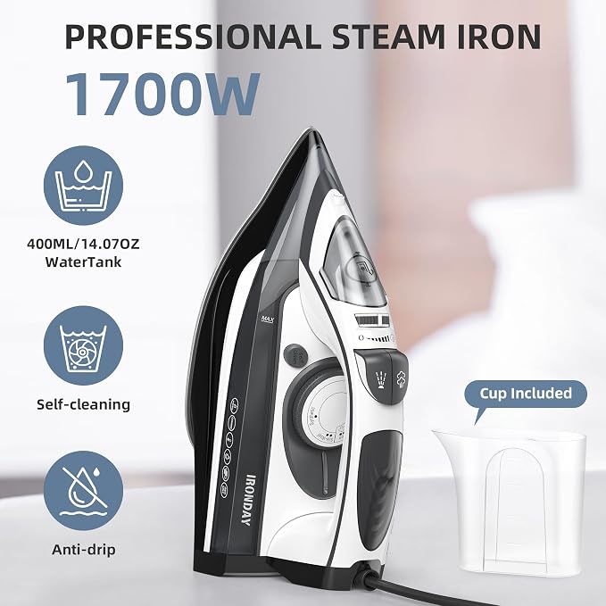 Steam Iron for Clothes Rapid Heating, 1700W Iron - Image 3