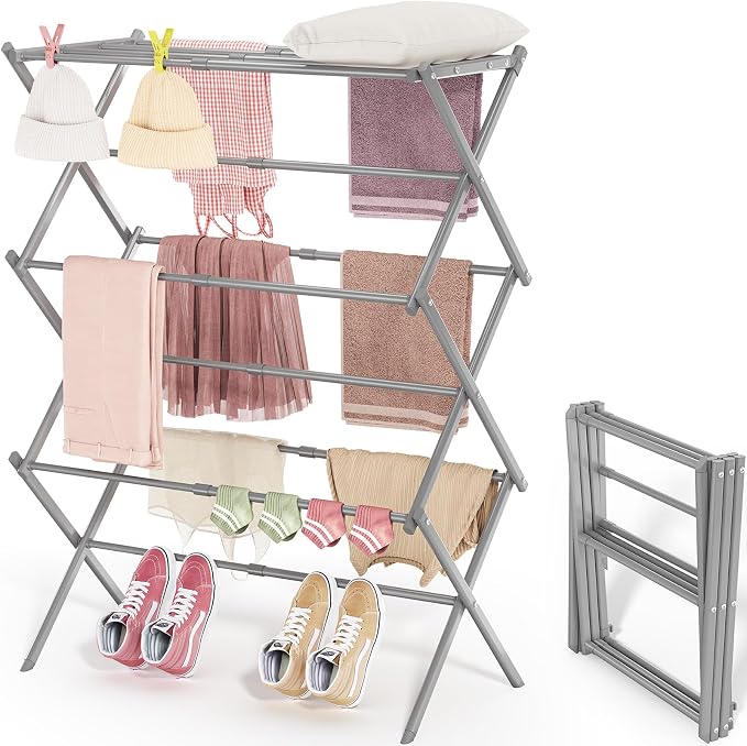APEXCHASER Clothes Drying Rack, 3-Tier Laundry Drying Rack by APEXCHASER