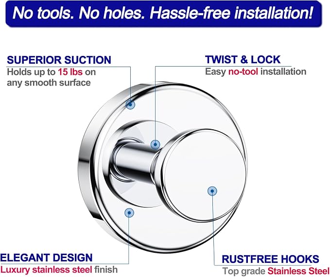 Suction Cup Hooks for Shower, Removable Towel Hooks for Bathroom Window Glass - Image 4