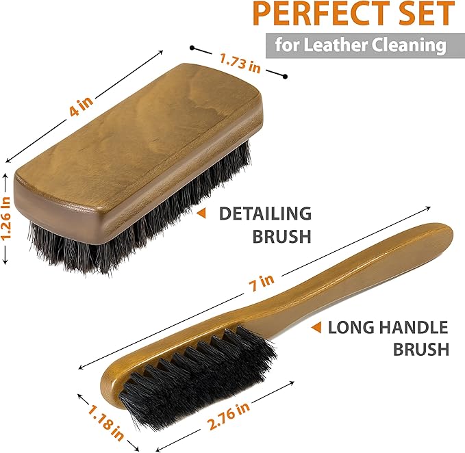 TAKAVU Leather & Upholstery Cleaning Brush Set, 100% Black Boar Bristle - Image 2