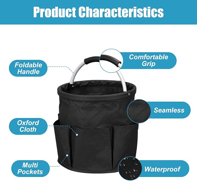 Qivine 17L Cleaning Caddy with Handle, Cleaning Supply Caddy Foldable Tool Bag - Image 4