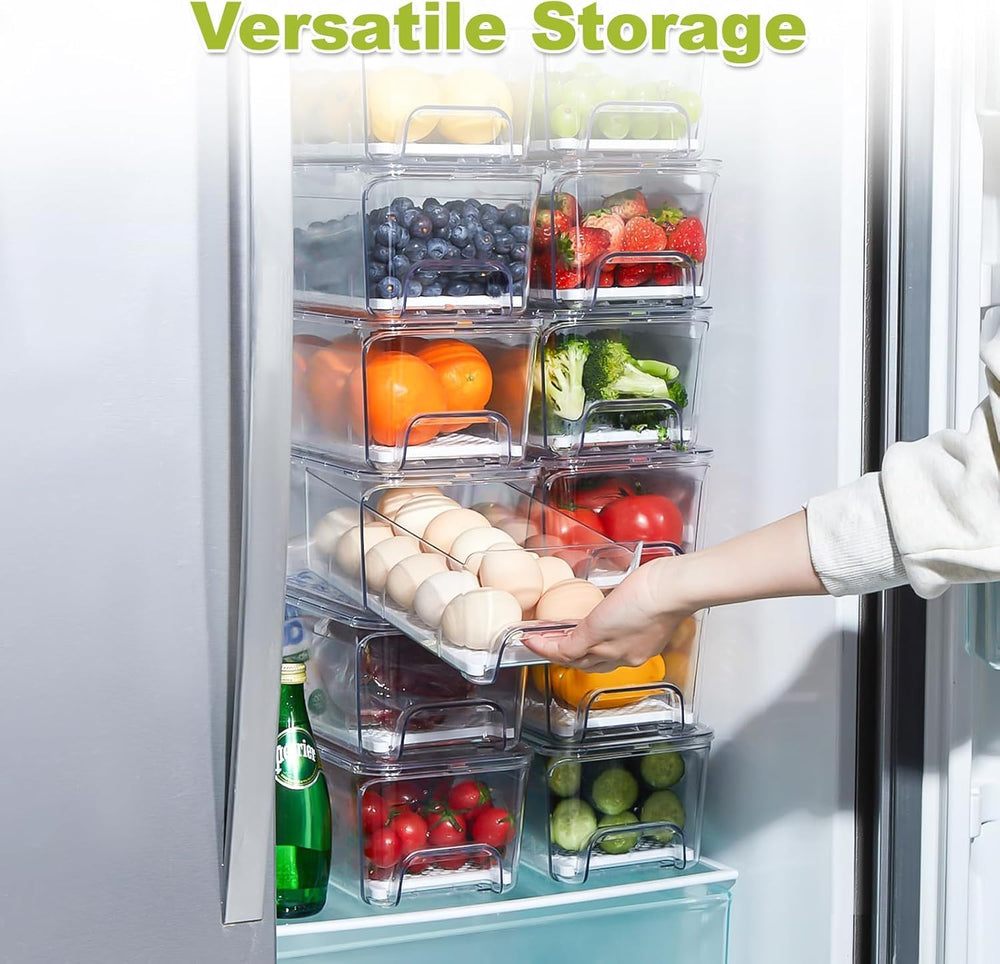 6-Pack Fridge Drawer Organizer, Pull-out Stackable Refrigerator Organizers an...