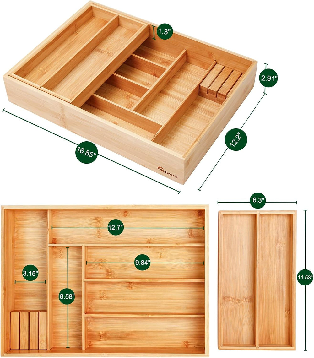 COIWAI Double Layer Bamboo Drawer Organizer Cutlery Utensil Silverware Drawer...