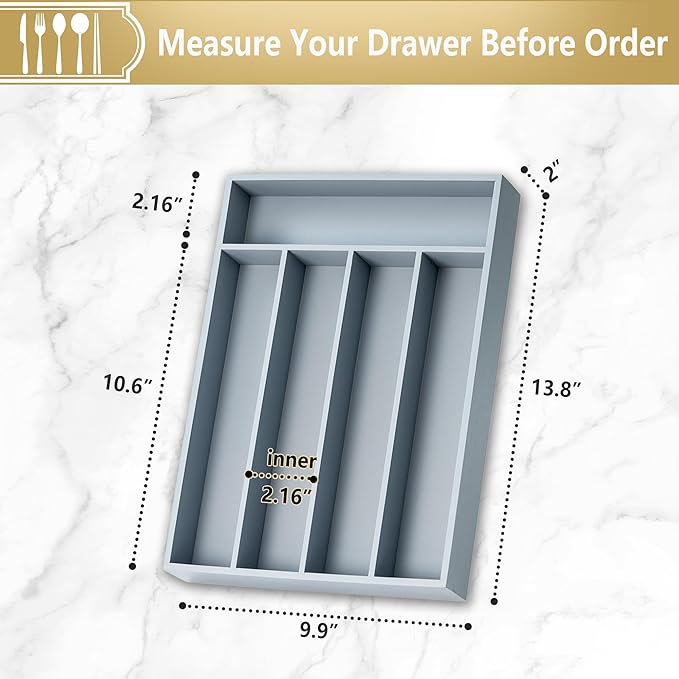 Silverware Organizer, 10 Inch Utensil Organizer Kitchen Drawer Organizer Bamboo - Image 2