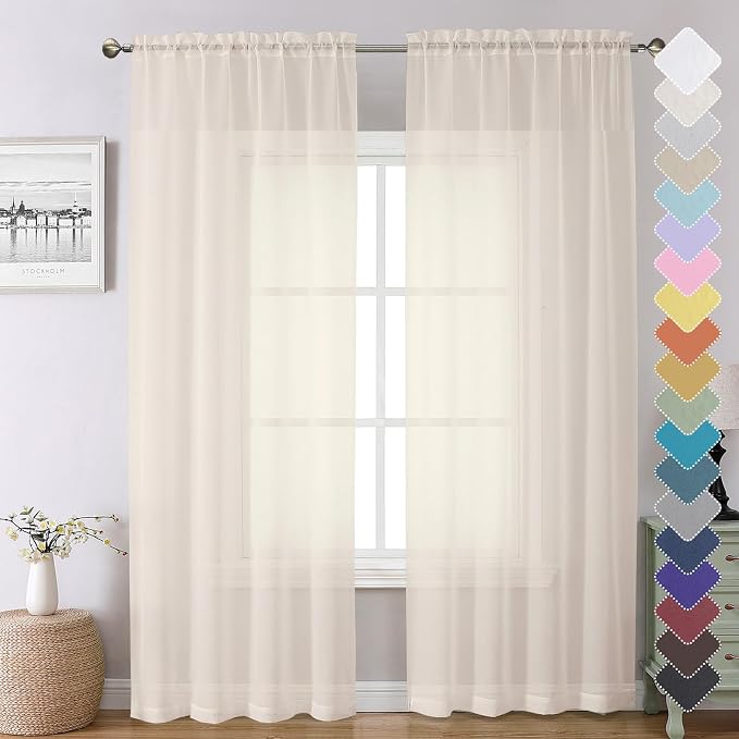 Chyhomenyc Cream Sheer Curtains 84 Inches Long 2 Panels Set- Light Filtering by Chyhomenyc