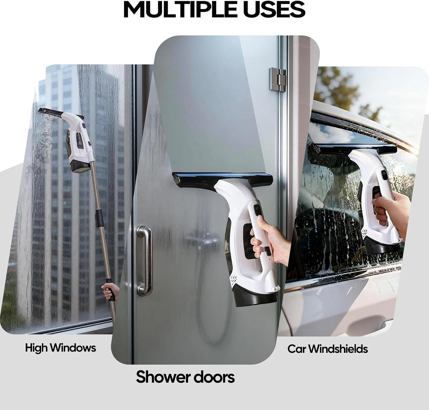 Window Vacuum Squeegee Cordless, Window Vacuum Cleaner with 2000Pa Streak-Free Suction, 30–40" Extension Pole, 11-Inch Cleaner Tool for High Windows, Shower Glass, Tiles & Mirrors