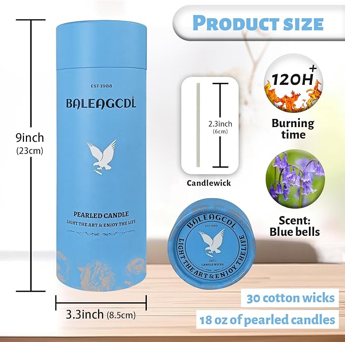 Bluebell Scented Light Blue Pearled Candle 18oz Luxury Sand Candle Granulated - Image 2