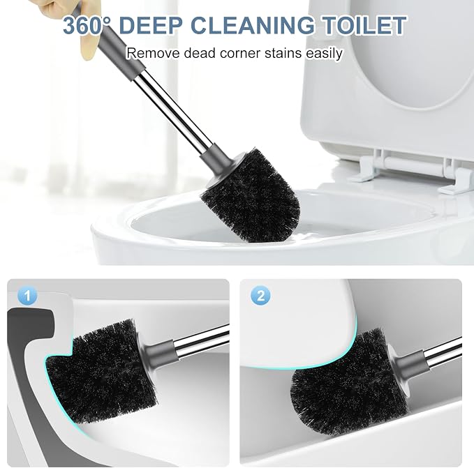 SetSail Toilet Brush and Holder 2 Pack, Self Closing Lid Toilet Bowl Brushes - Image 6